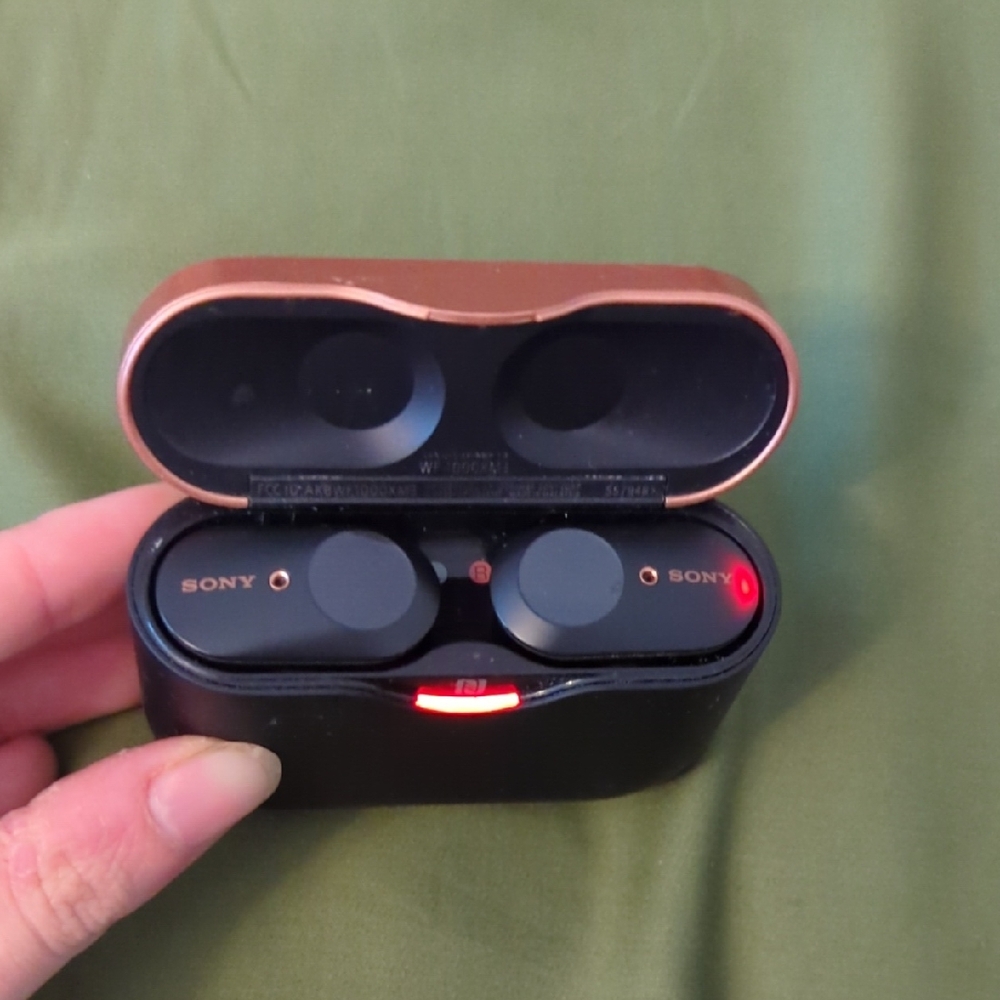 Sony Wireless Earbuds in Black with Rose Gold Case Accent